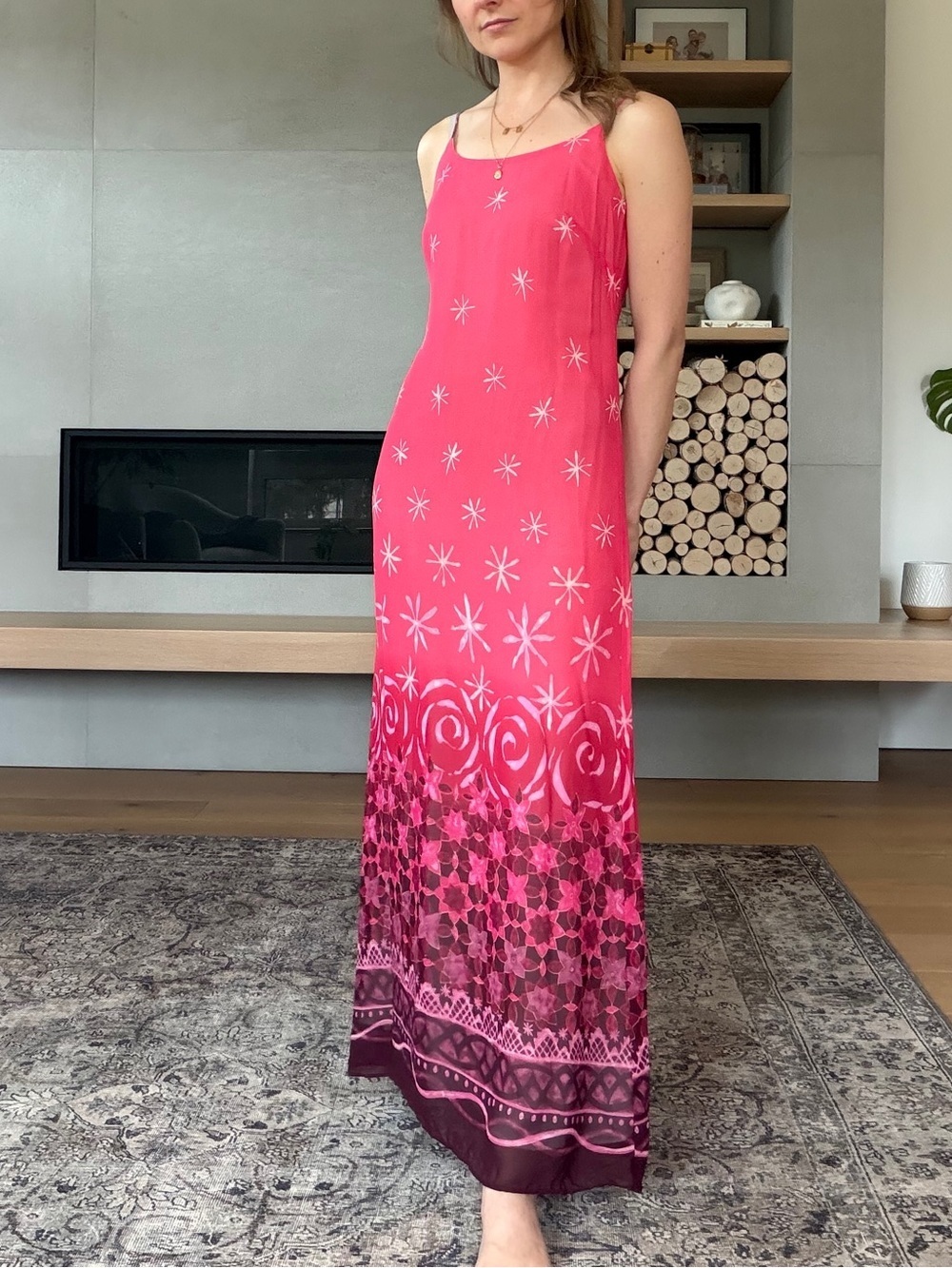 NWT Anthropologie Pink Patterned Maxi Slip Dress small